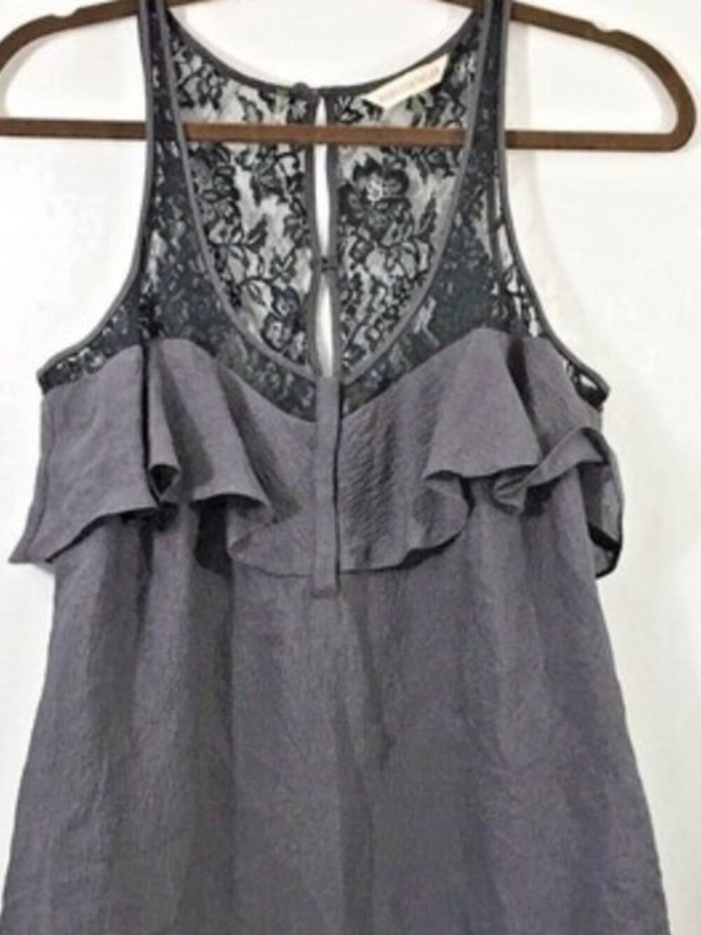 Rebecca Taylor Charcoal and Black Ruffle Blouse with lace back